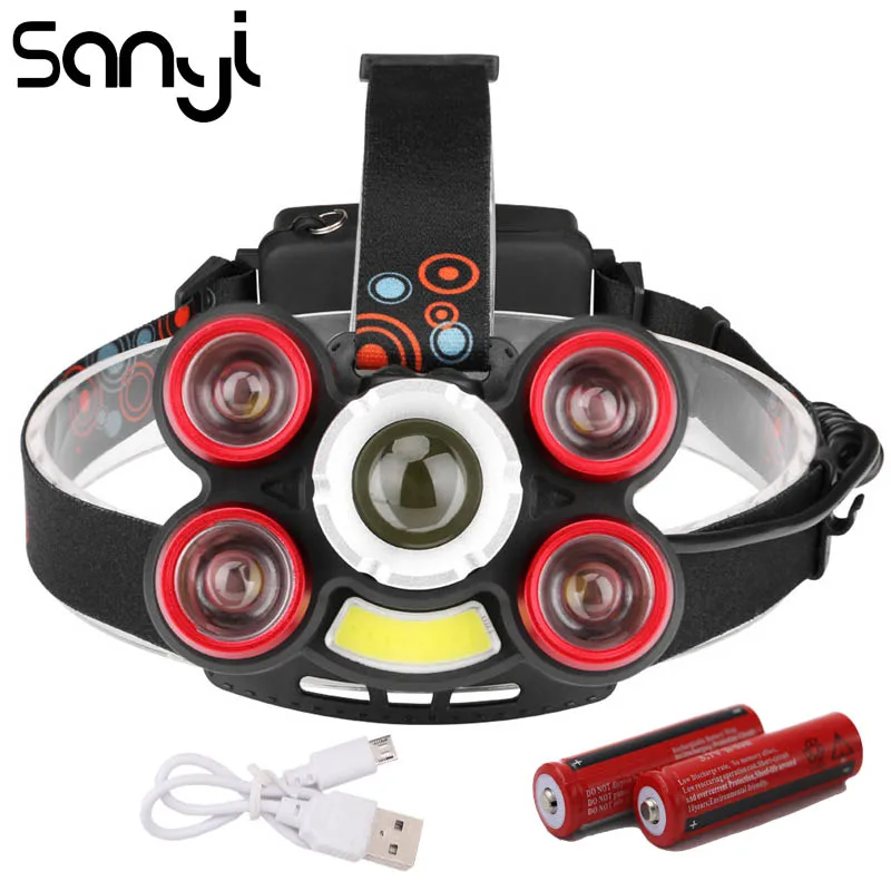 

SANYI LED Headlights 5 Modes Headlamp 40000 Lumen T6 Flashlight Forehead by 18650 Battery USB Rechargeable for Hunting