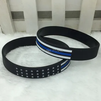 

100pcs Thin Blue Line USA flag wristband silicone bracelets free shipping by ePacket A