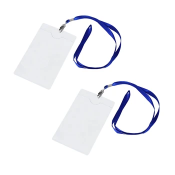 

2 Pcs Vertical Clear Plastic ID Badge Card Holder w Lanyard Neck Strap