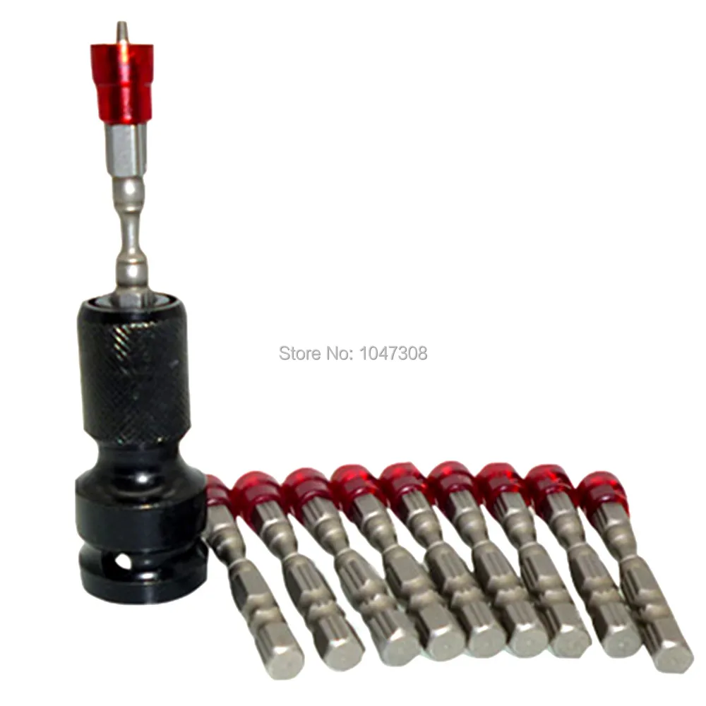 

10pcs 65mm Ph2 Drywall Phillips Bit Magnetic Screwdriver Bits Plasterboard Bits + 1/2" Drive to 1/4" Hex Bit Adaptor Converter