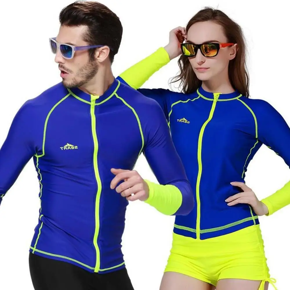 

Men And Women Electric Blue Lovers Swimsuit Fission Zipper Jellyfish Snorkel Prevented UV Surfing Diving Snorkeling