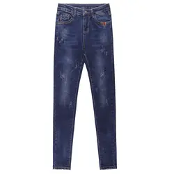 CTRLCITY рваные синие джинсы женские Повседневное деним джинсы-стретч Skinny Femme Винтаж Высокая талия джинсы Для женщин карандаш Штаны