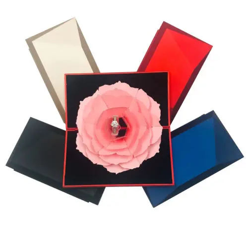 Складная Вращающаяся коробка для колец в виде розы на день рождения, День Святого Валентина, коробки для демонстрации ювелирных изделий