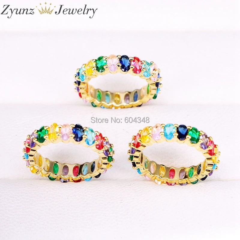 

5PCS ZYZ338-0162 New rainbow rings coloful oval cz eternity band for engagment wedding gifts gorgeous fashion women lady