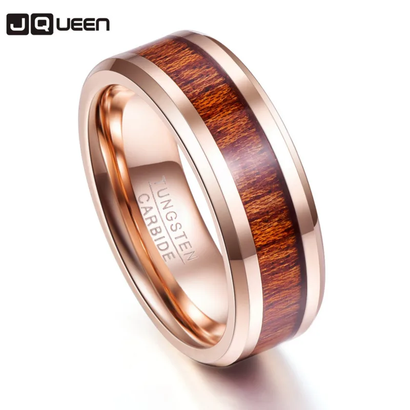 

Rose Gold Foreign Trade Wood Grain 8mm Width Men Rings Tungsten Carbide Anillos para hombres Fashion Jewelry