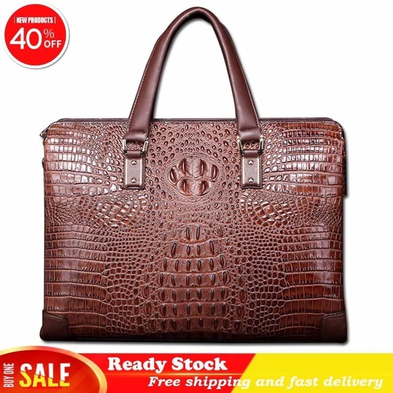 

Best New high quality crocodile pattern male briefcase 100% leather business casual men bag shoulder bag Messenger Free shipping