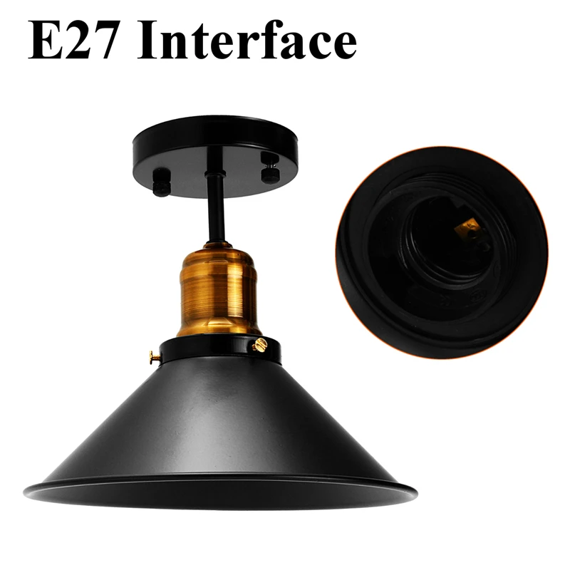 

E27 Ceiling Light Loft Vintage Round Retro Ceiling Light Industrial Design Edison Bulb Home Bar Cafe Shop Lighting Fixture Black