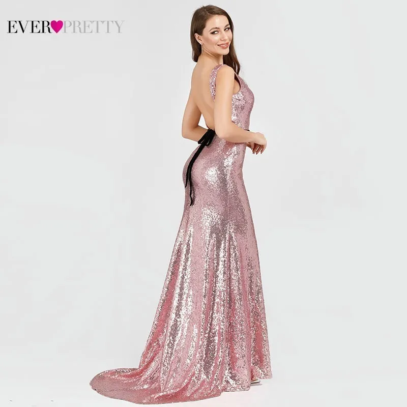 Сексуальные сверкающие вечерние платья розового цвета EP07932OD с открытой спиной и поясом, вечерние платья с блестками, вечерние платья с высоким разрезом
