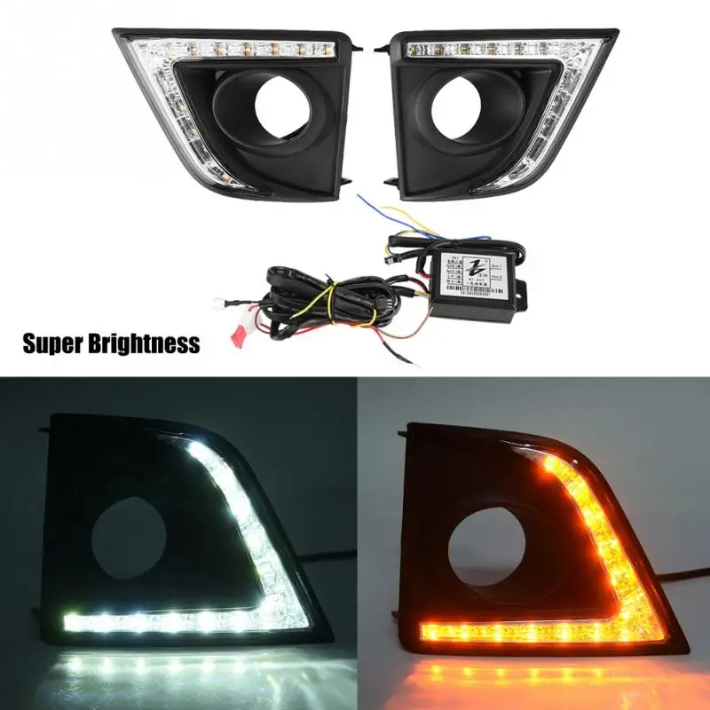 

1 Pair Car Daytime Running Light Turn Signal 3-Color DRL LED Fog Lamp Universal for Toyota Corolla 2016 LED Lamp External Light