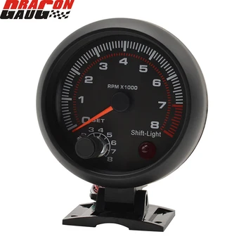 

3.75inch (95.25mm) High speed stepper motor Black shell white light LED Tachometer gauge 0-8000 RPM Warning function