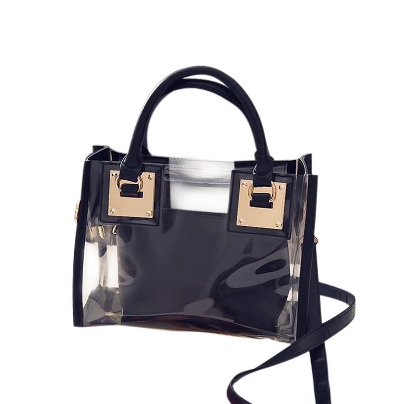 

Women Clear Transparent Shoulder Bag Jelly Candy Summer Beach Handbag Woman Messenger Bags Black