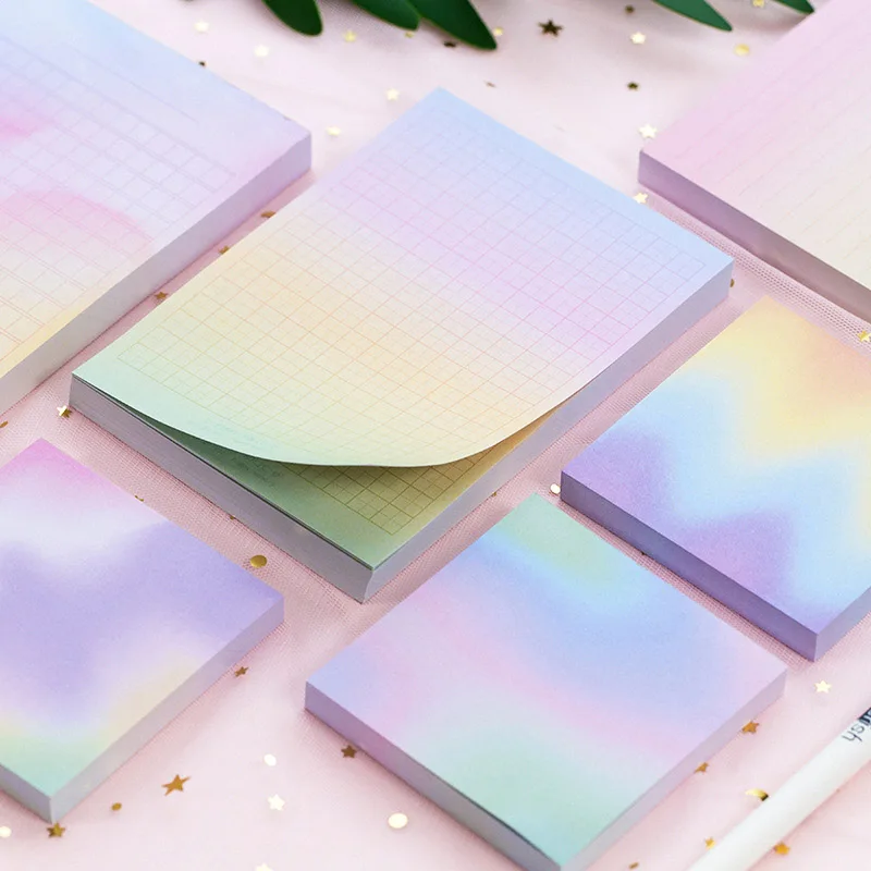

Gradient Rainbow Memo Pads Laser Self Adhesive Paper Sticky Notes Kawaii Writing Notepads For Office School Supplies Stationery