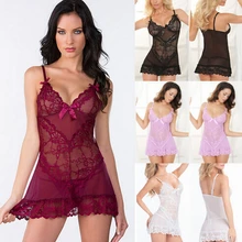 Кружевное однотонное сексуальное нижнее белье с бантом, стринги, нижнее белье с глубоким v-образным вырезом, сексуальное эротическое платье для сна, ночная рубашка, сексуальное нижнее белье