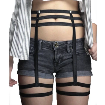 

Sexy Harajuku Punk Garters Belt Women Handmade Metal Clip Elastic Stockings Suspender Three Rows Spandex Waist Belt