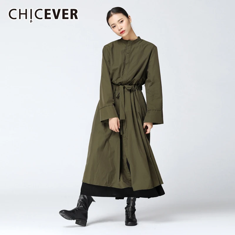 Женское осеннее пальто CHICEVER с высокой талией со шнуровкой воротником стойкой и