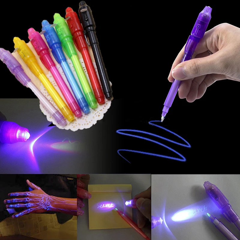 2 в 1, светящийся светильник-ручка, волшебный УФ-светильник, с большой головкой, для рисования, невидимые чернила, светодиодный, ручка для обучения, Обучающие игрушки, детская забавная ручка