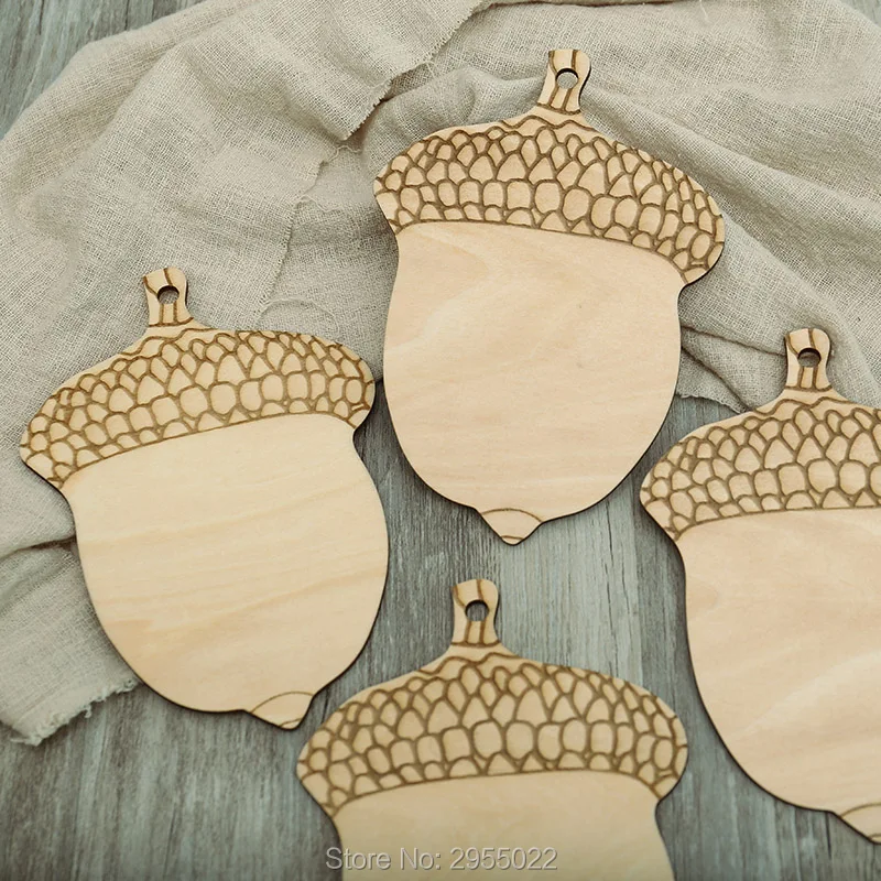 Деревянные желуди лазерная резка Незаконченные DIY осенние бирки деревянные