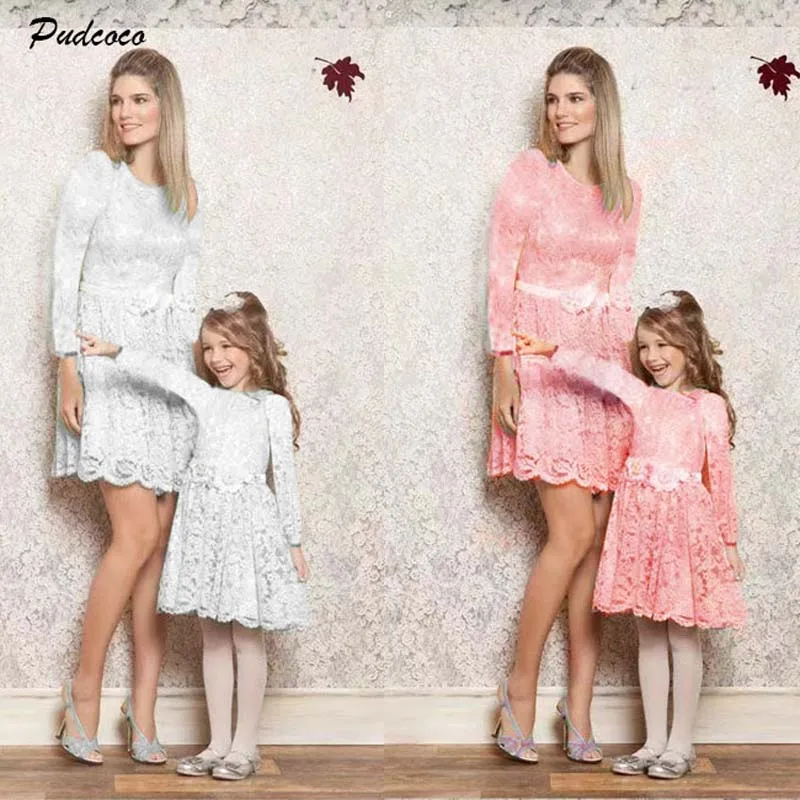 

2019 Brand Family Matching Outfits Mother And Daughter Clothes Dress New Spring Women Baby Girls Kid Floral Lace Holiday Dress