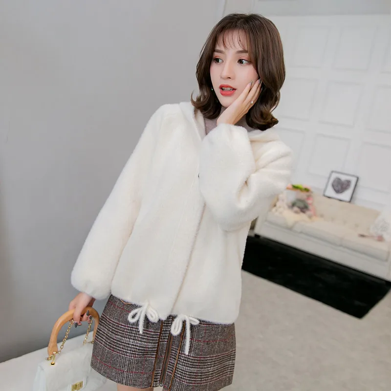 

Pattern Imitate Mink Fur Cardigan Knitting Woman Long Sleeve Leisure Thickening Loose Coat