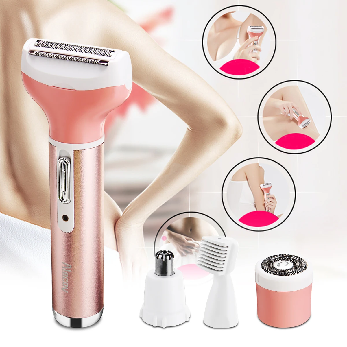 

220V-240V EU Plug 4 IN 1 Women Shaver Painless Face Eyebrow Hair Remover Wet Dry Trimmer Epilator Replaceable Heads Smooth Safe