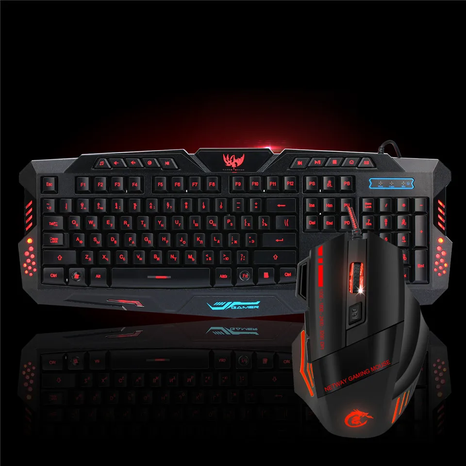 

HXSJ J20 Gaming Keyboard Mouse Combo Russian+English Keyboard Anti-ghosting Adjustable DPI Mouse Backlit LED