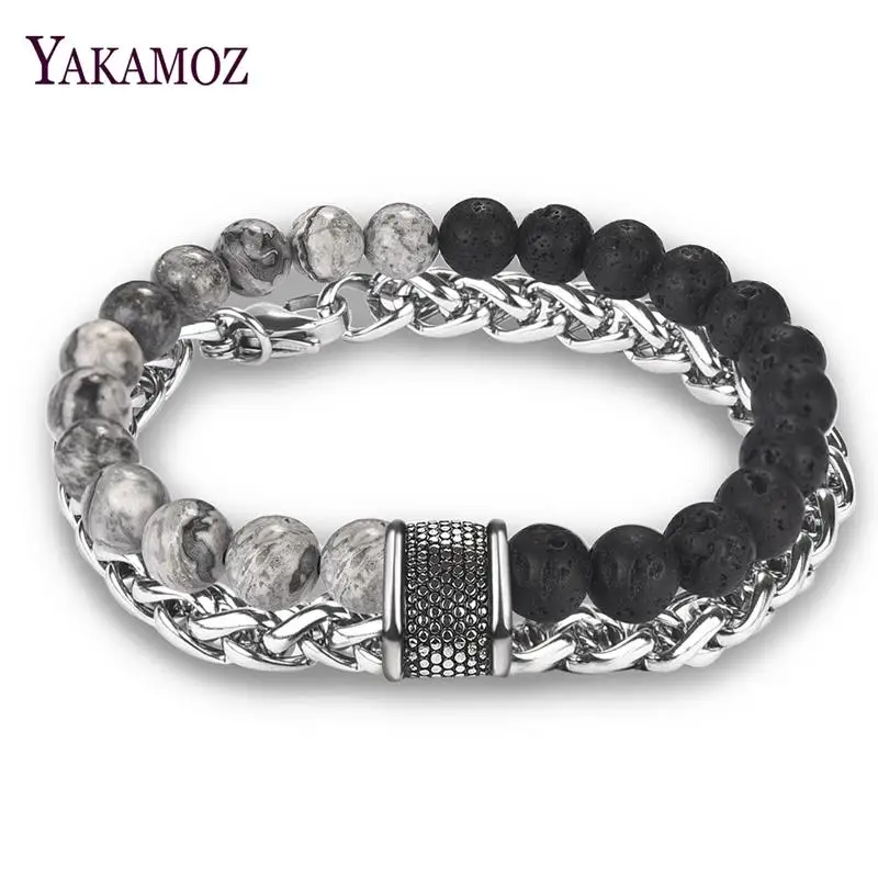 Браслет из нержавеющей стали, браслет из бисера для мужчин, модный браслет с тигром и камнем, браслет для йоги, вечерние браслеты, подарок для мужчин, аксессуары для ювелирных изделий в стиле панк