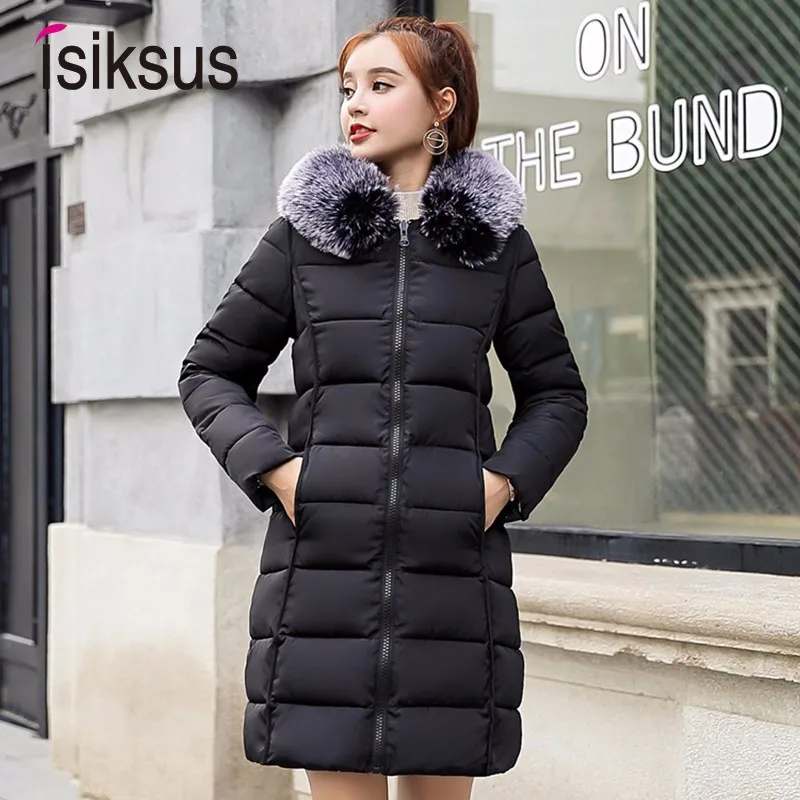 

Isiksus Padded Warm Down Jackets Women Winter Plus Size Long Black Thick fur Hooded Coat Jacket Outerwear Parkas for Women WP021