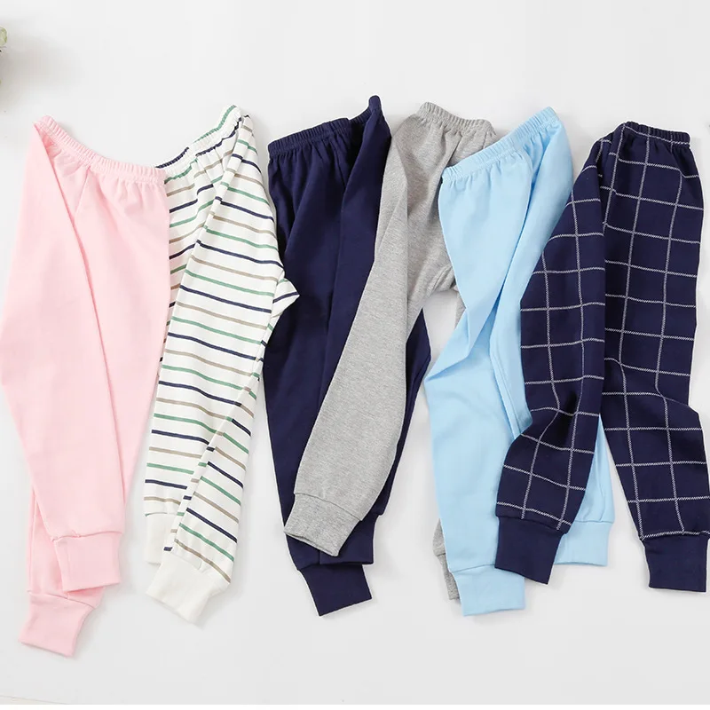

2018 Spring Kids Leggings Cotton Trousers Children Middle Waist Solid Color Elastic Soft Plaid Pants