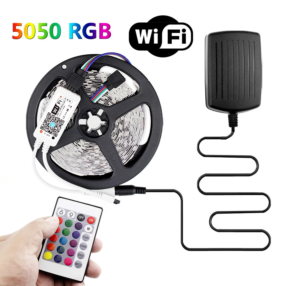 

5m 12v Rgb Led Strip Wifi SMD 2835 5050 12v Led Strip Waterproof Rgb 5050 Wifi Fita Led Light Flexible Neon Tape