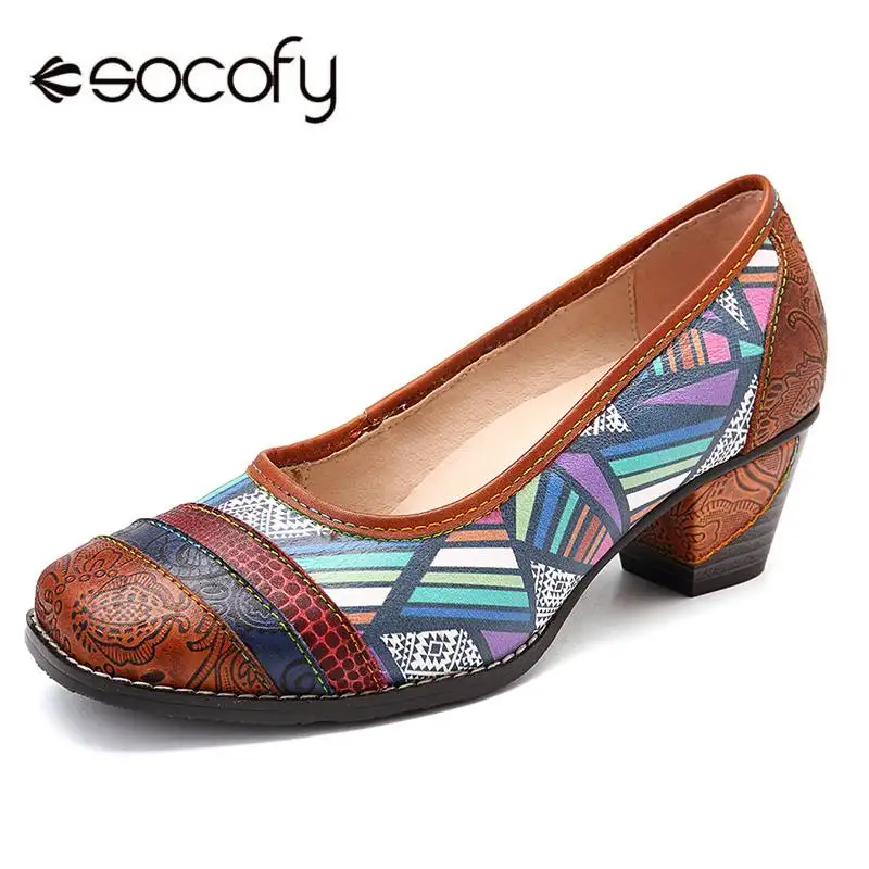 Туфли лодочки SOCOFY женские из натуральной кожи винтажные удобные с