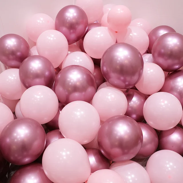 12pcs/lot Pink Latex Balloon Chrome Gold Silver Gold