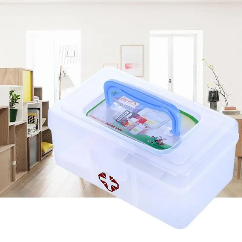 Домашняя 3 решетчатая пластиковая коробка прозрачная прямоугольная медицинская коробка для хранения первой помощи медицинские наборы контейнер, коробка для таблеток Органайзер