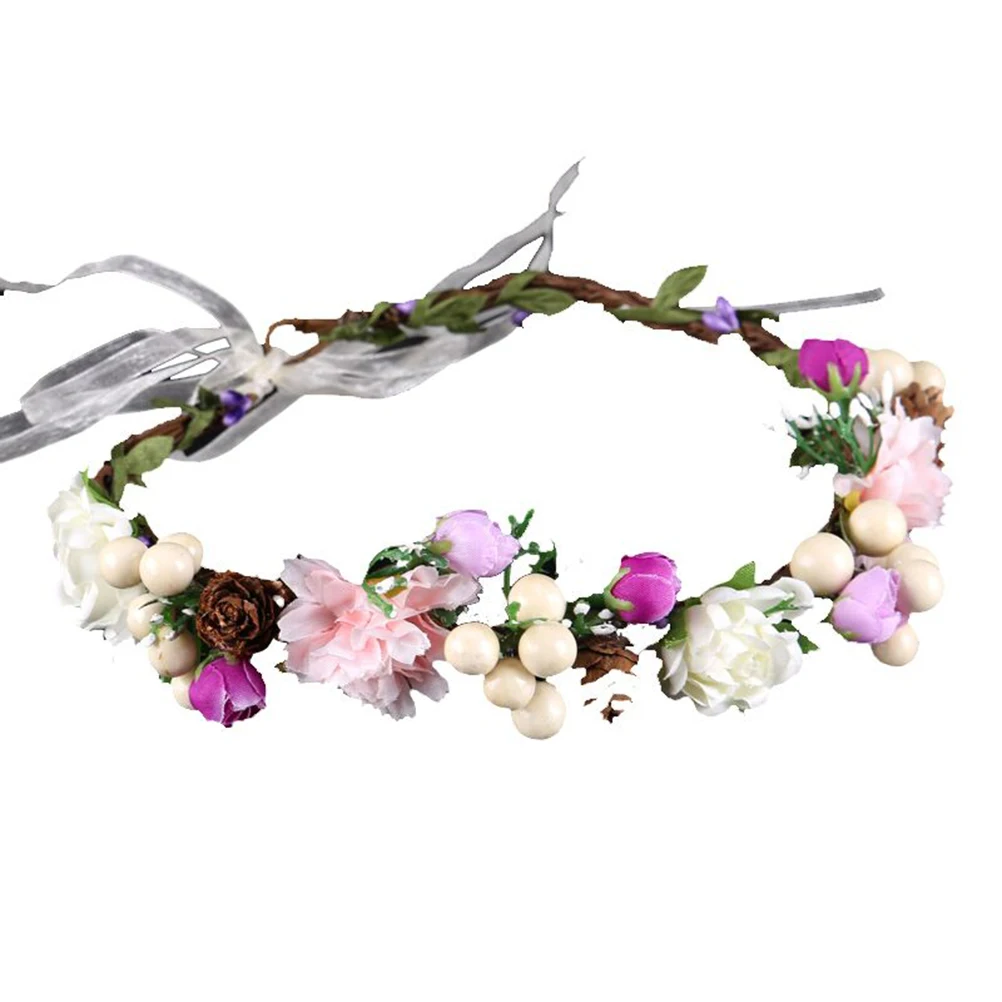 

1 pc Bridal Headband Floral Simulation Flower Hair Wreath Headpiece Garland Headdress for Beach Photography Party Wedding