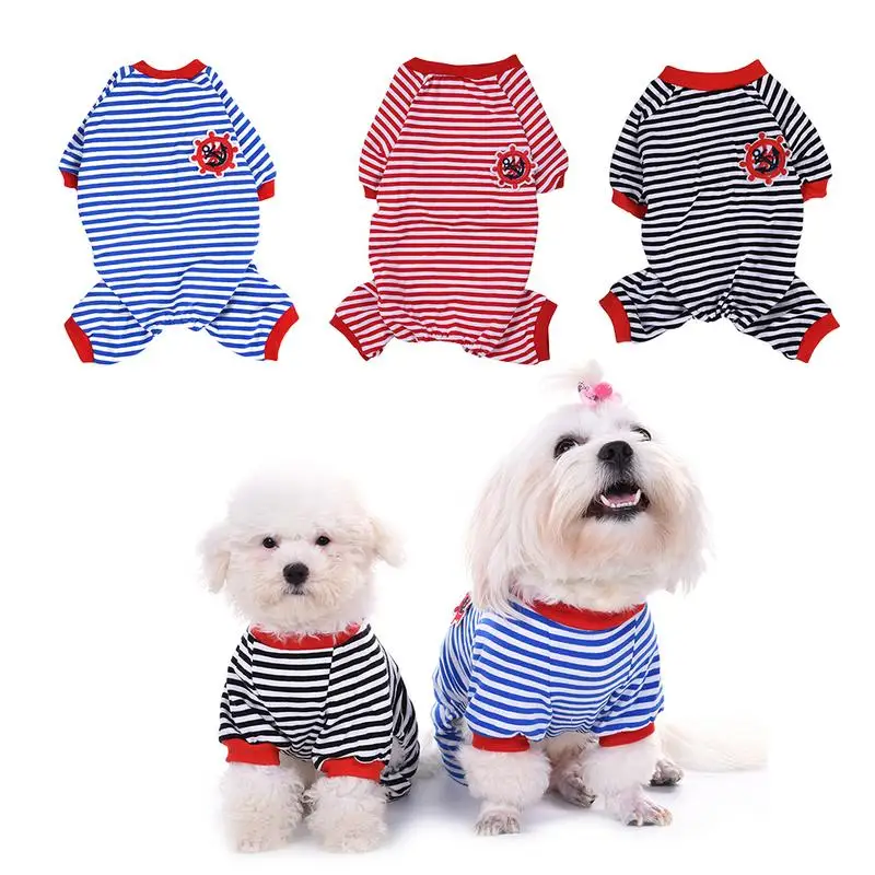 

3 Colors Cotton Stripe Pajamas Jumpsuits For Pet Dog Pet Dog Clothes Pajamas Portable And Comfortable Home Clothing