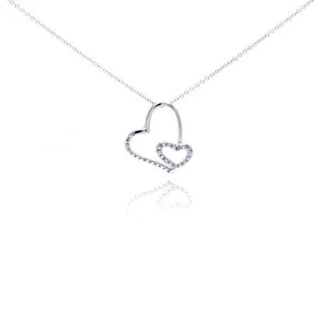 Double Heart Necklace Love Necklace , Silver and CZs,Heart Pendant,.jpg