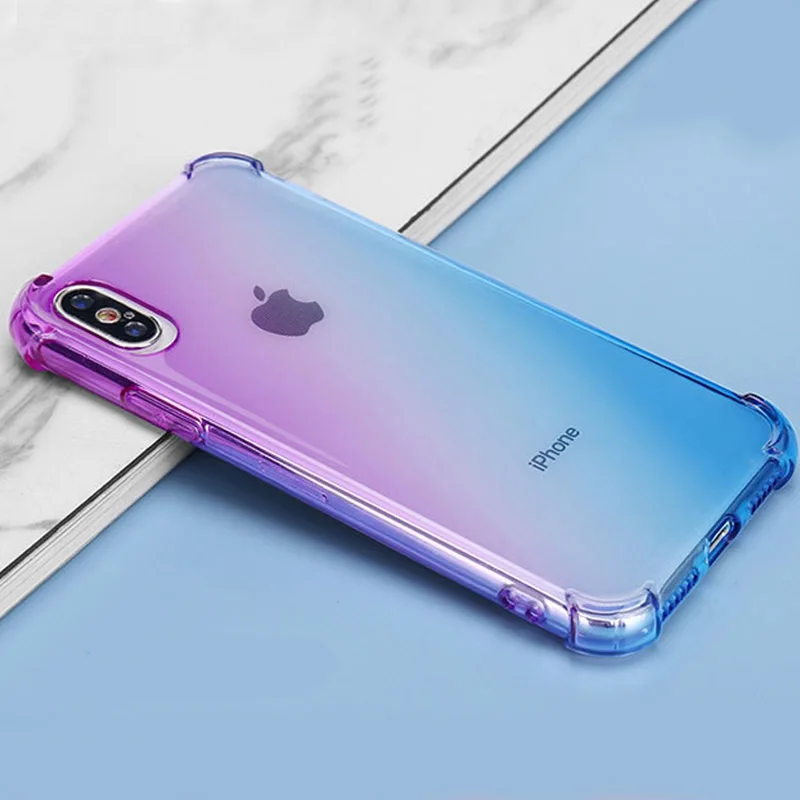 Чехол для iPhone X Xr Xs Max градиент цвета ультра тонкий прозрачный мягкий ТПУ чехол 7 8 6