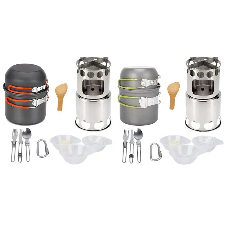 

Outdoor Hiking Camping Cookware Set Travel Cookware Set With Handgrip Tableware Picnic Tableware Pots Cooking Set for 1-2 Person
