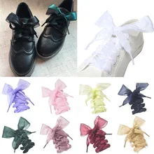 1 pair Women Sweet Candy Color Extra Wide Flat Sneaker Shoelaces Girls Sweet Korean Style Satin Ribbon Sport Shoe Laces