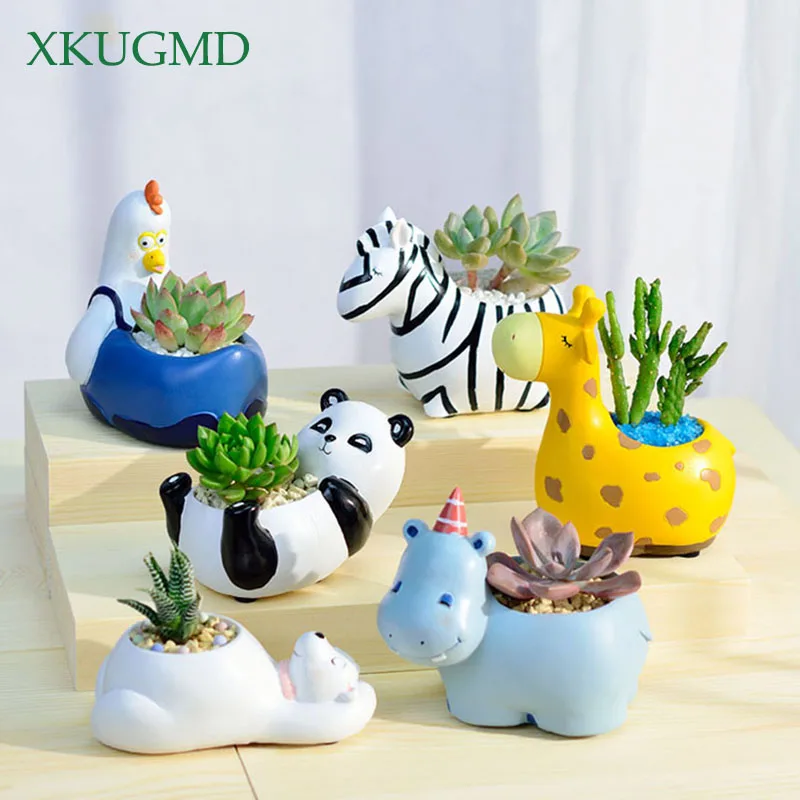 

Cartoon Animals Succulent Planter Pot Resin Handicraft Giraffe Zebra Polar Bear Panda Hippo Shape Desktop Decoration Flower Pot