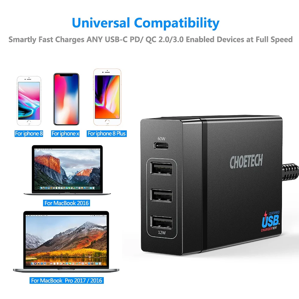 Горячее предложение TTKK Choetech 72 Вт 4 порта Usb C настольная зарядная станция с