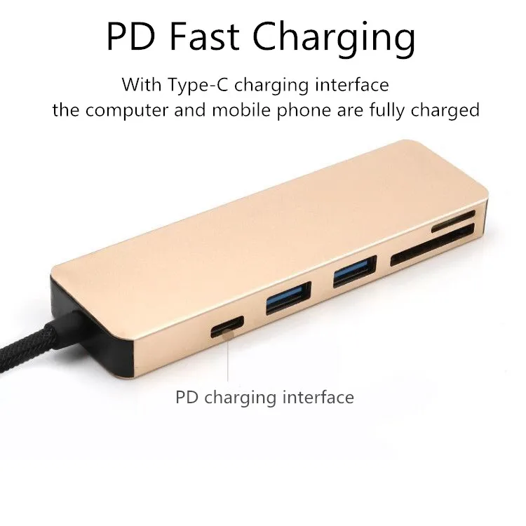 

5 in 1 USB-Hub Type-C Adapter to 4 Port USB3.0+USB2.0+TF/Micro SD+SD Type C PD Charging USB-C-Hub Card-Reader For Mac OS Window