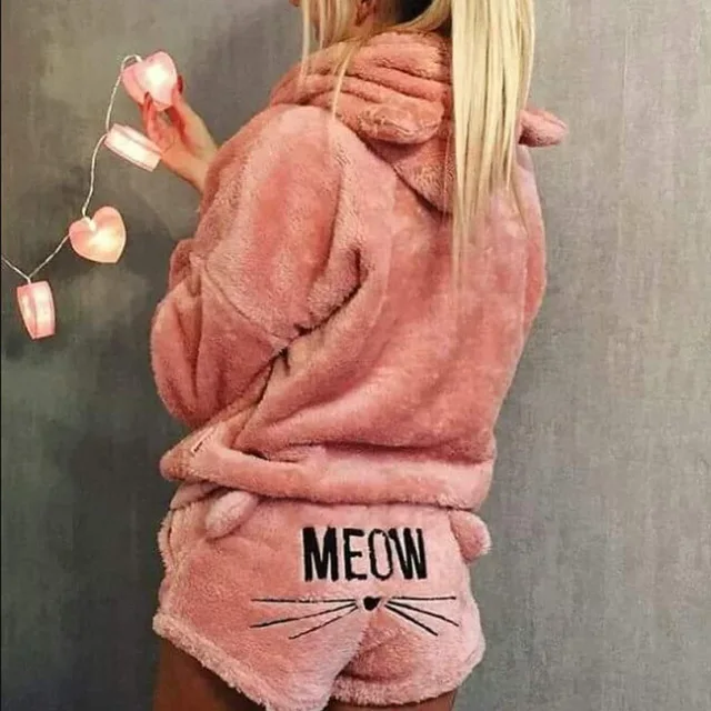 

2018 Newly Winter Women Flannel Pajamas Set Bear Hooded Pajamas Winter Warm Coral Fleece Sleepwear