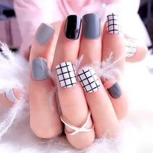 Модные новые ногти 24 шт накладные ногти с покрытием черный белый серый поддельные ногти с дизайном накладные ногти handsel 2g клей