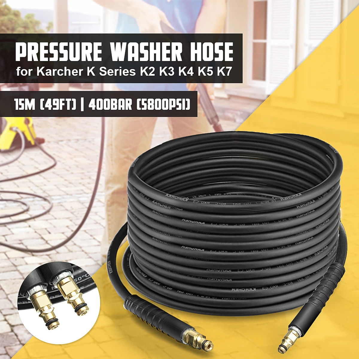 

15m High Pressure Washer Water Cleaning Hose Pure Copper for Karcher K Series K2 K3 K4 K5 Car Wash Type A