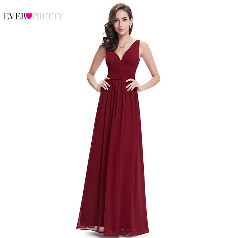 Vestido Fiesta Mujer Ever Pretty, длинное шифоновое свадебное платье трапециевидной формы с v-образным вырезом, элегантные королевские синие платья подружек невесты