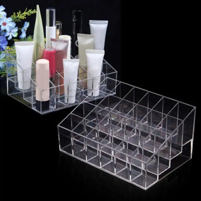 24 Grid Acrylic Makeup Organizer Lipstick Jewelry Storage Box Cosmetic Display Stand Makeup Tools Brush Holder Home Organizer