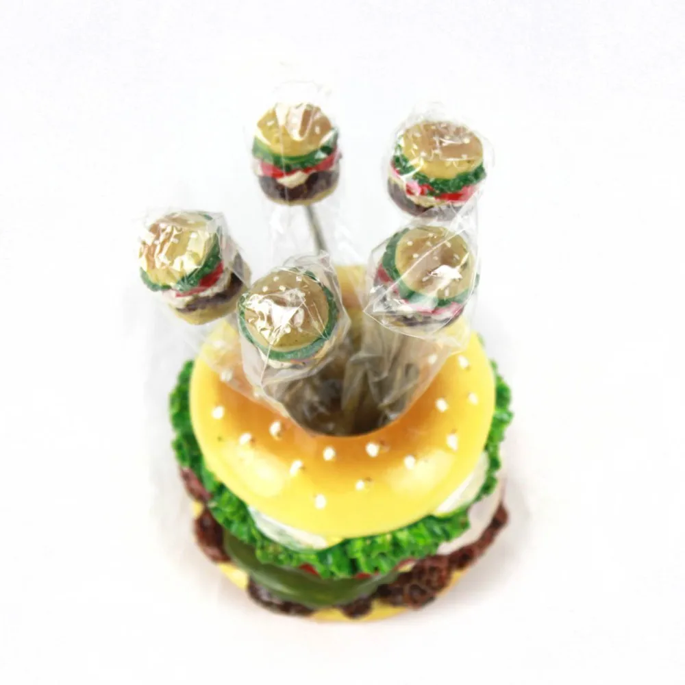 Fruit Fork Hamburger Shape Cute Set Of 6 Fruit Forks With Holder Stainless Steel Food Pick Forks For Kids Home Hamburger 10 1379