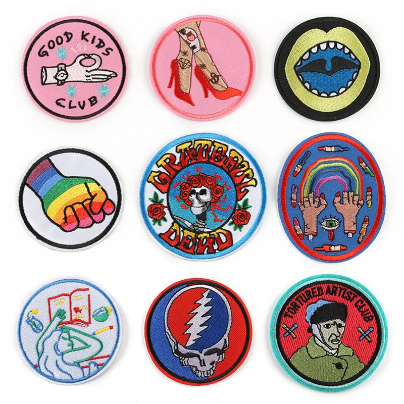 

PGY Punk Flower skeleton Embroidery Patch Round Back Appliques High-heeled shoes Gay Pride Badges Iron On Clothes Accessories