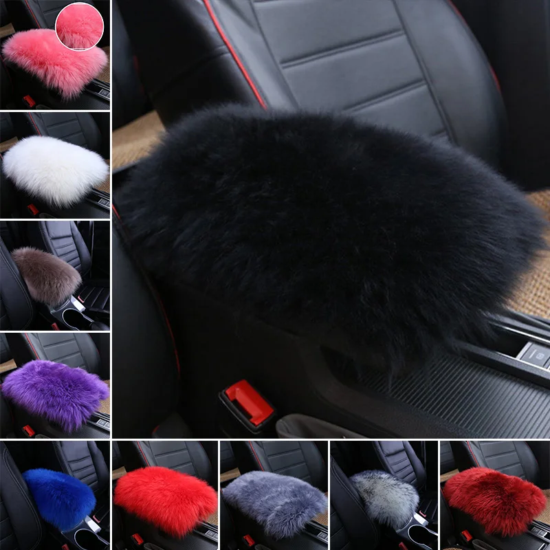 

1pc 10 colors optional High Quality Sheepskin Car Armrest Console Box Seat Warm Fuzzy Cover Pad Cushion Pillow Mat