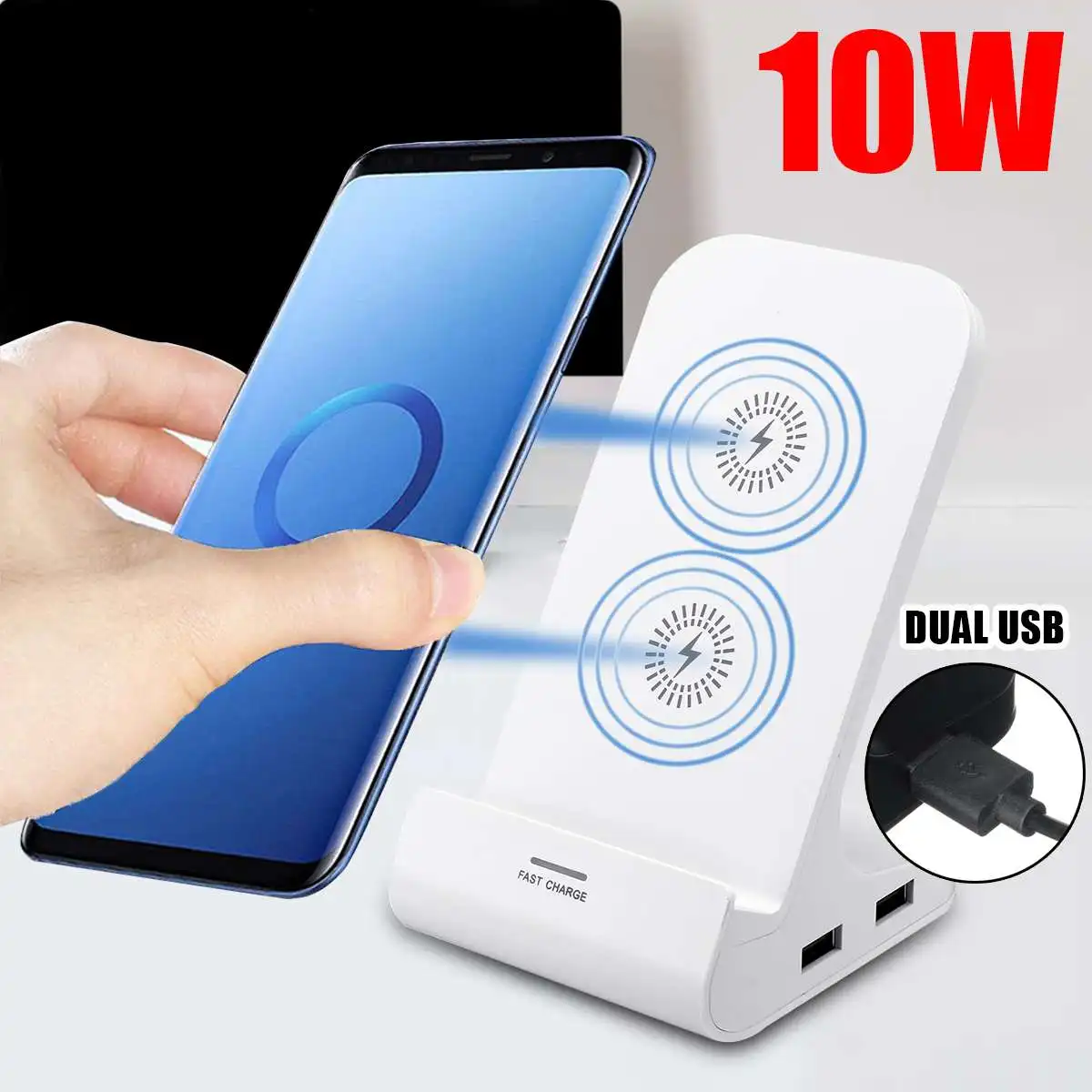 10 W المزدوج USB نظام الشحن اللاسلكي تشي شاحن سريع المحمولة العالمي الهاتف المحمول شاحن قاعدة قفص الاتهام محطة شحن حامل وسادة ل فون